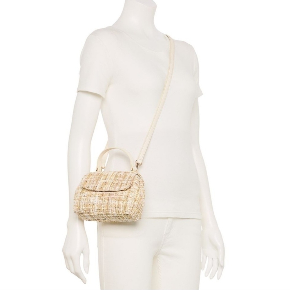 LC Lauren Conrad Dalton Tweed Rose Gold Mini Handbag Crossbody Bag Purse